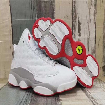 Men's Running Weapon Air Jordan 13 White/Red/Gray Shoes 059