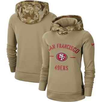 Women's San Francisco 49ers Khaki 2019 Salute to Service Therma Pullover Hoodie(Run Small)