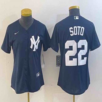 Women's New York Yankees #22 Juan Soto Navy Stitched Jersey(Run Small)