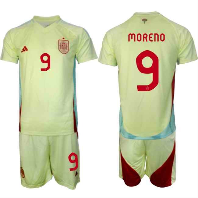 Men's Spain Team #9 Gerard Moreno 2024-25 Yellow Away Soccer Jersey Suit