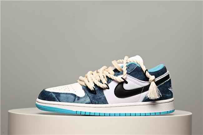 Women's Running Weapon Air Jordan 1 Low Navy/Black/White Shoes 0374