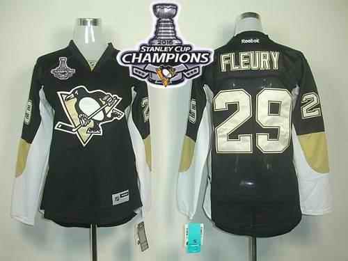 Penguins #29 Andre Fleury Black 2016 Stanley Cup Champions Women's Home Stitched NHL Jersey