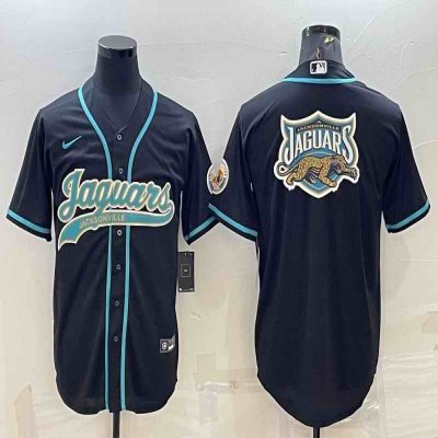 Men's Jacksonville Jaguars Black Team Big Logo With Patch Cool Base Stitched Baseball Jersey