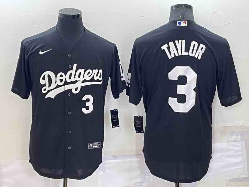 Men's Los Angeles Dodgers #3 Chris Taylor Black Cool Base Stitched Baseball Jersey