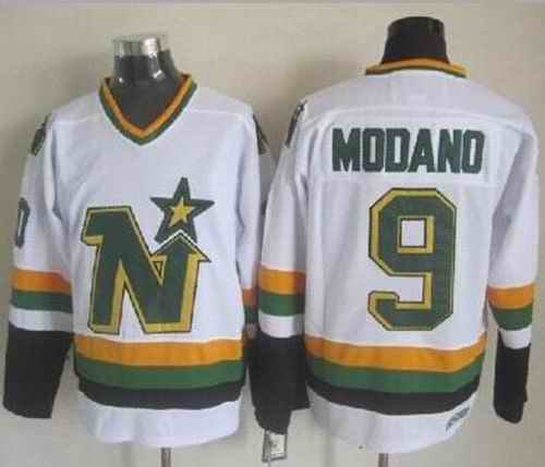 Stars #9 Mike Modano Stitched White CCM Throwback NHL Jersey