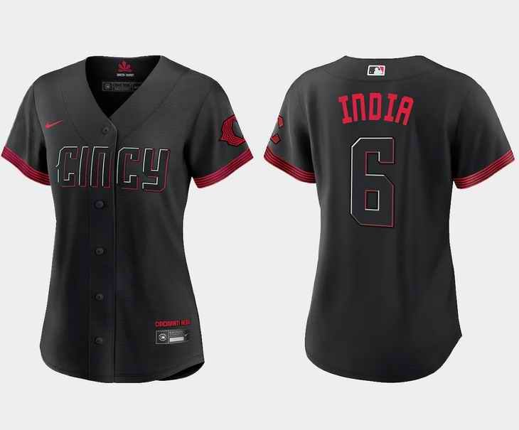 Women's Cincinnati Reds #6 Jonathan India Black 2023 City Connect Stitched Baseball Jersey(Run Small)