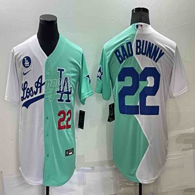 Men's Los Angeles Dodgers #22 Bad Bunny 2022 All-Star White/Green Cool Base Stitched Baseball Jersey