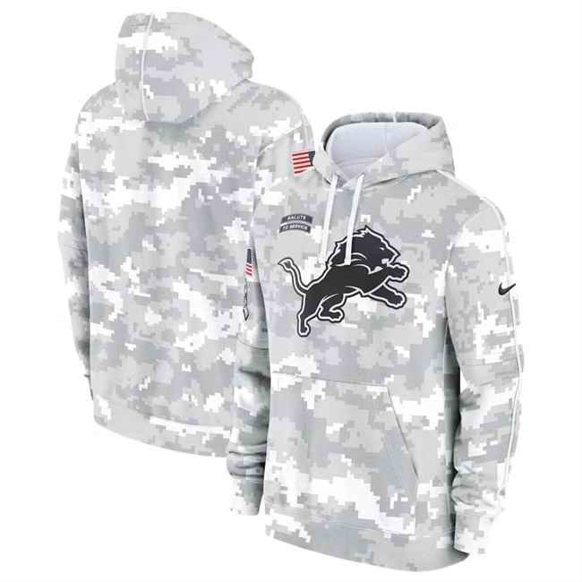 Youth Detroit Lions 2024 White/Gray Salute To Service Pullover Hoodie