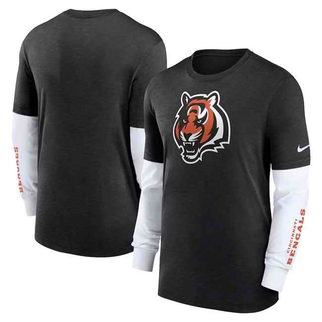 Men's Cincinnati Bengals Heather Black Slub Fashion Long Sleeve T-Shirt