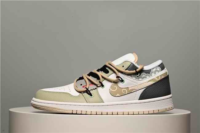 Women's Running Weapon Air Jordan 1 Low White/Green/Brown Shoes 0394