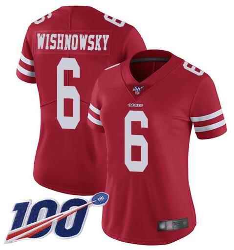 Women's NFL San Francisco 49ers #6 Mitch Wishnowsky 2019 Red 100th season Vapor Untouchable Limited Stitched Jersey(Run Small)