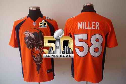 Nike Broncos #58 Von Miller Orange Team Color Super Bowl 50 Men's Stitched NFL Helmet Tri-Blend Limited Jersey