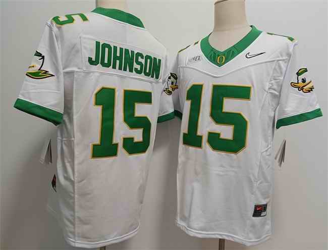 Men's Oregon Ducks #15 Tez Johnson White 2024  F.U.S.E. Stitched Jersey