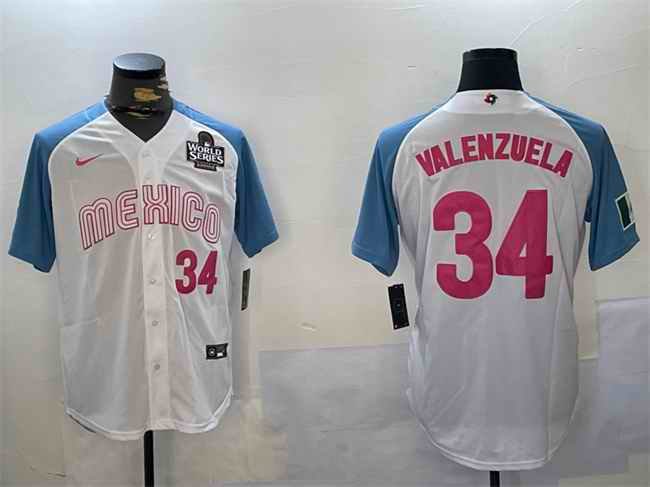 Men's Mexico Baseball #34 Fernando Valenzuela White 2024 World Series Cool Base Stitched Jersey