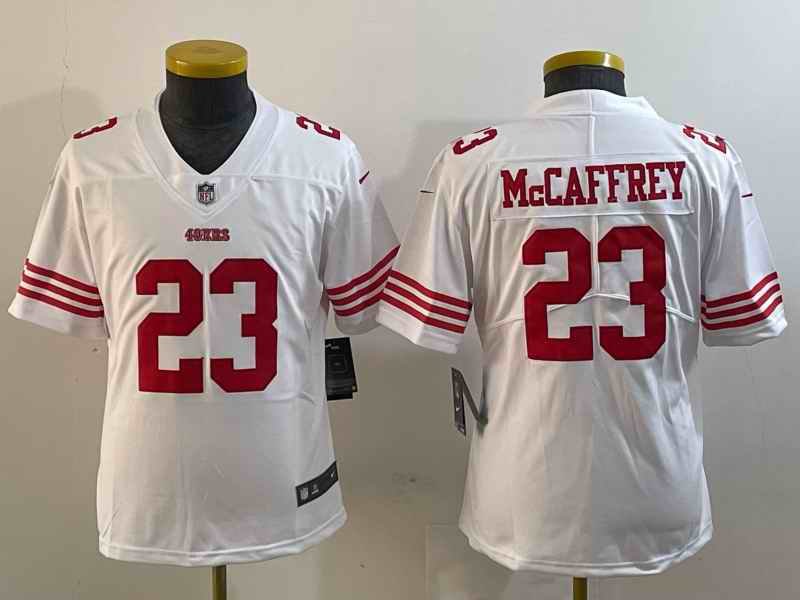 Women's San Francisco 49ers #23 Christian McCaffrey White Stitched Jersey(Run Small)