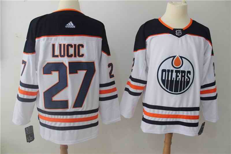 Men's Adidas Edmonton Oilers #27 Milan Lucic White Stitched NHL Jersey