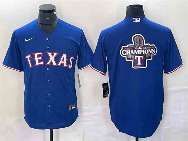 Men's Texas Rangers Royal 2023 World Series Champions Big Logo Cool Base Stitched Baseball Jersey