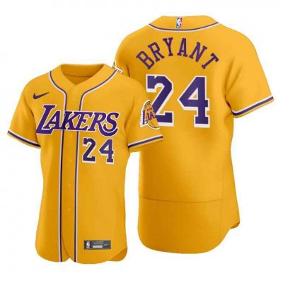 Men's Los Angeles Lakers #24 Kobe Bryant  2020 Gold NBA X MLB Crossover Edition Stitched Jersey