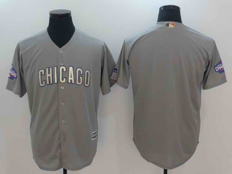 Men's Chicago Cubs Blank Gray World Series Champions Gold Program Cool Base Stitched MLB Jersey