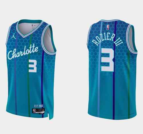 Men's Charlotte Hornets #3 Terry Rozier III 2021/22 Blue 75th Anniversary City Edition Stitched Basketball Jersey