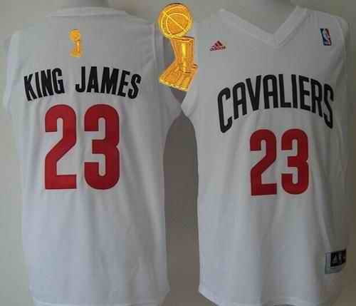 Cavaliers #23 LeBron James White King James The Champions Patch Stitched NBA Jersey