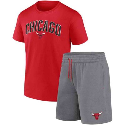 Men's Chicago Bulls Red/Heather Gray Arch T-Shirt & Shorts Combo Set