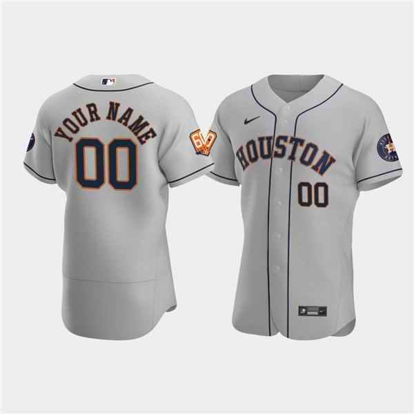 Men's Houston Astros Active Player Custom Grey 60th Anniversary Flex Base Stitched Baseball Jersey