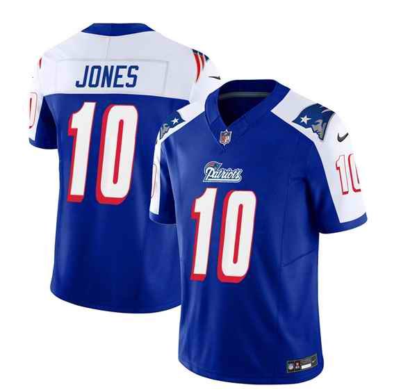 Men's New England Patriots #10 Mac Jones Blue/White 2023 F.U.S.E. Vapor Limited Stitched Football Jersey