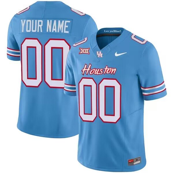 Men's Houston Cougars Active Player Custom F.U.S.E Light Blue 'Oilers Inspired' Limited Stitched Jersey