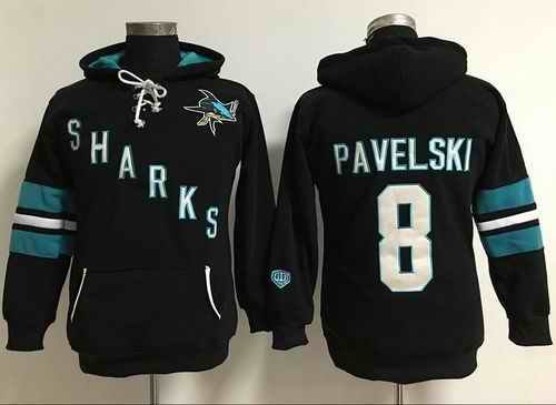 San Jose Sharks #8 Joe Pavelski Black Women's Old Time Heidi Hoodie NHL Hoodie