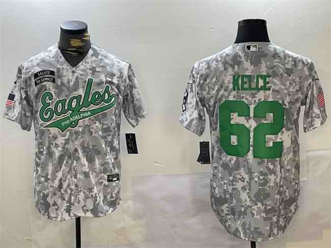 Men's Philadelphia Eagles #62 Jason Kelce 2024 Arctic Camo Salute to Service Stitched Baseball Jersey