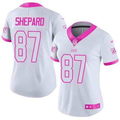 Nike Giants #87 Sterling Shepard White/Pink Women's Stitched NFL Limited Rush Fashion Jersey