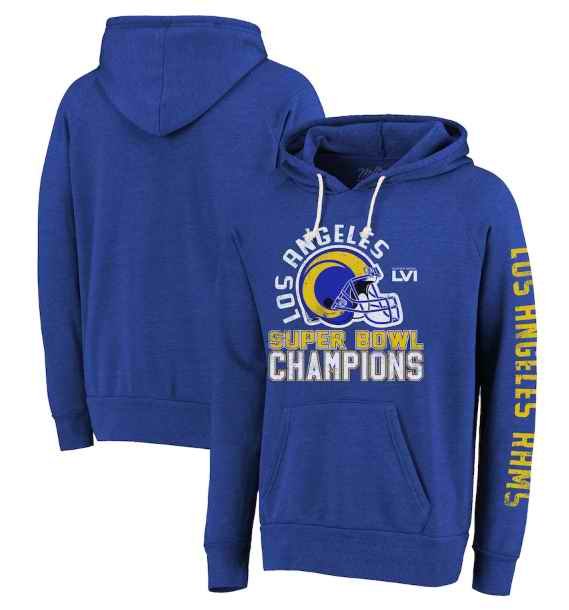 Men's Los Angeles Rams 2022 Royal Super Bowl LVI Champions Hard Count Pullover Hoodie