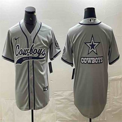 Men's Dallas Cowboys Grey Team Big Logo With Patch Cool Base Stitched Baseball Jersey