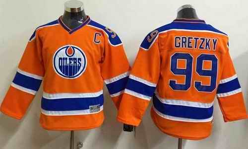 Oilers #99 Wayne Gretzky Orange CCM Throwback Stitched Youth NHL Jersey