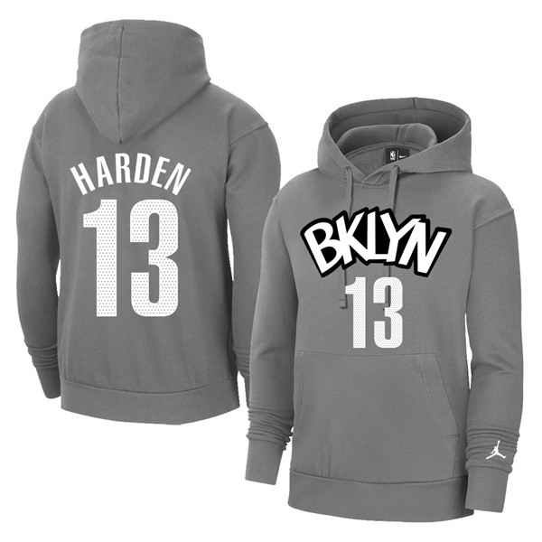 Men's Brooklyn Nets #13 James Harden 2021 Grey Pullover Hoodie