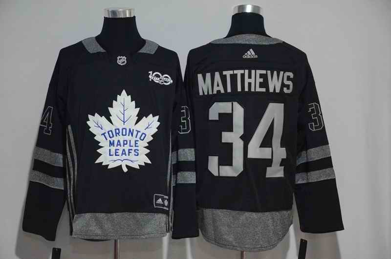 Toronto Maple Leafs #34 Auston Matthews Black Men's 1917-2017 100th  Anniversary Stitched NHL Jersey