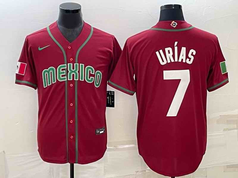 Men's Mexico Baseball #7 Julio Ur'as 2023 Red World Baseball Classic Stitched Jersey