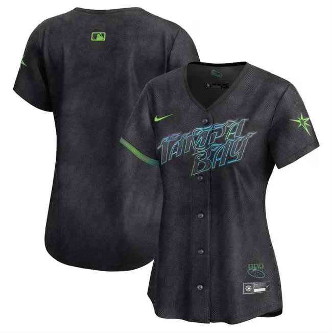 Women's Tampa Bay Rays Blank Charcoal 2024 City Connect Limited Stitched Baseball Jersey(Run Small)