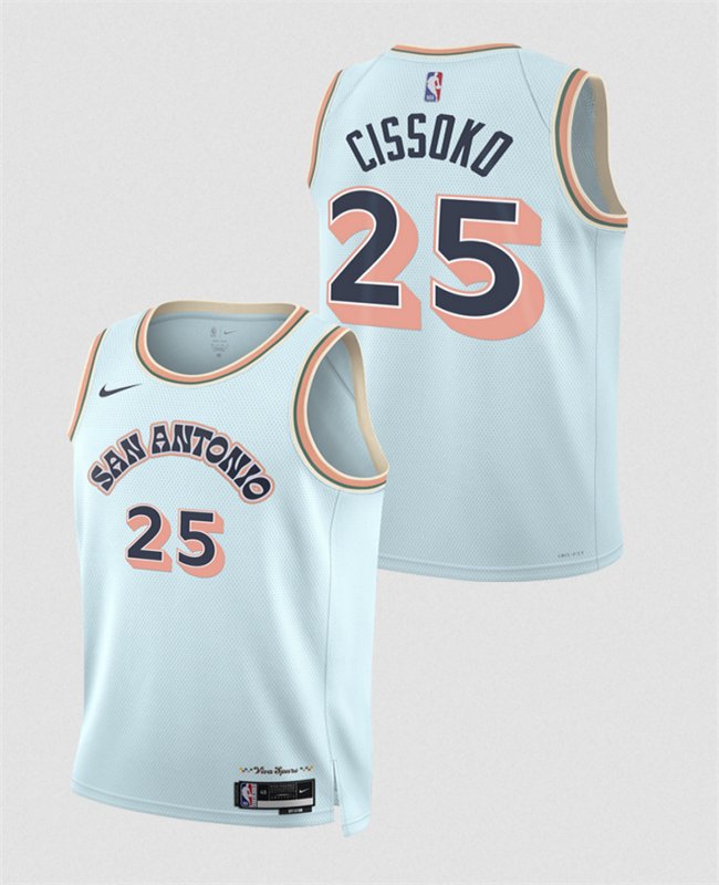 Men's San Antonio Spurs #25 Sidy Cissoko Light Blue 2024/25 City Edition Stitched Basketball Jersey