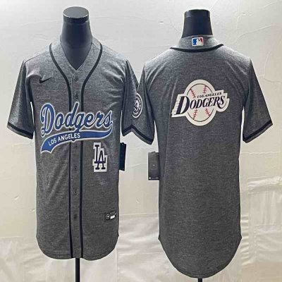 Men's Los Angeles Dodgers Gray Team Big Logo With Patch Cool Base Stitched Baseball Jersey