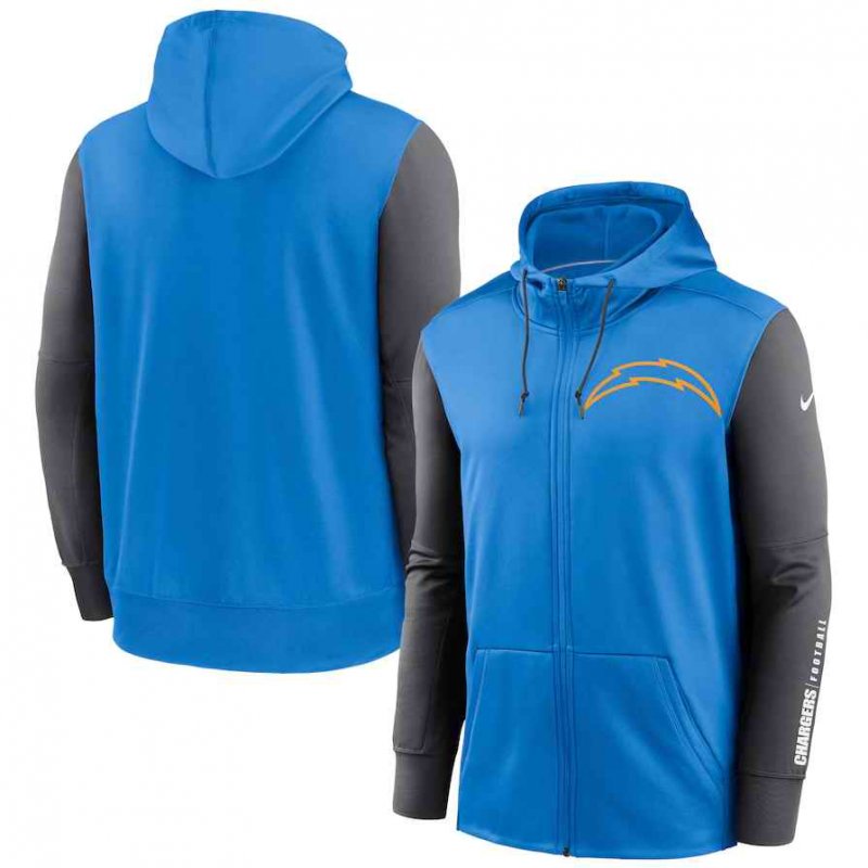 Men's Los Angeles Chargers Blue/Charcoal Fan Gear Mascot Performance Full-Zip Hoodie