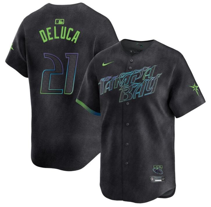 Men's Tampa Bay Rays #21 Jonny DeLuca Charcoal 2024 City Connect Limited Stitched Baseball Jersey