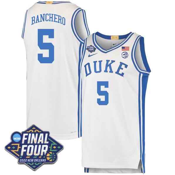 Men's Duke Blue Devils #5 Paolo Banchero 2022 White Final Four Stitched Basketball Jersey