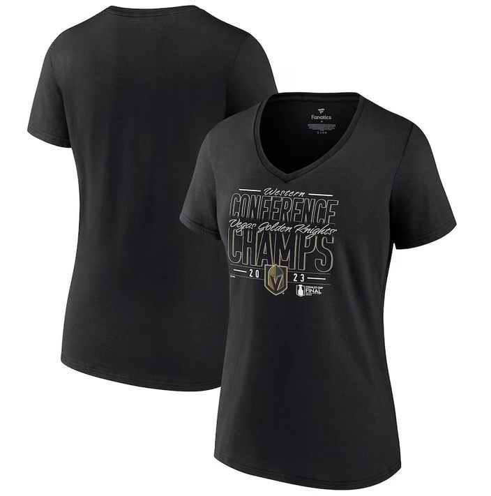 Women's Vegas Golden Knights Black 2023 Western Conference Champions Goal Tender V-Neck T-Shirt