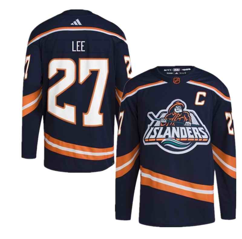 Men's New York Islanders #27 Anders Lee Navy 2022-23 Reverse Retro Stitched Jersey