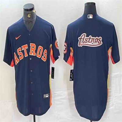 Men's Houston Astros Navy Team Big Logo With Patch Cool Base Stitched Baseball Jersey