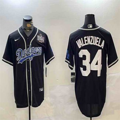 Men's Los Angeles Dodgers #34 Toro Valenzuela Black 2024 World Series Cool Base Stitched Baseball Jersey