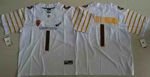 Ducks #1 Mighty Oregon White Webfoots 100th Rose Bowl Game Elite Stitched NCAA Jersey