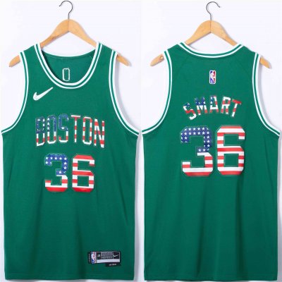 Men's Boston Celtics #36 Marcus Smart USA Flag Green Stitched Jersey